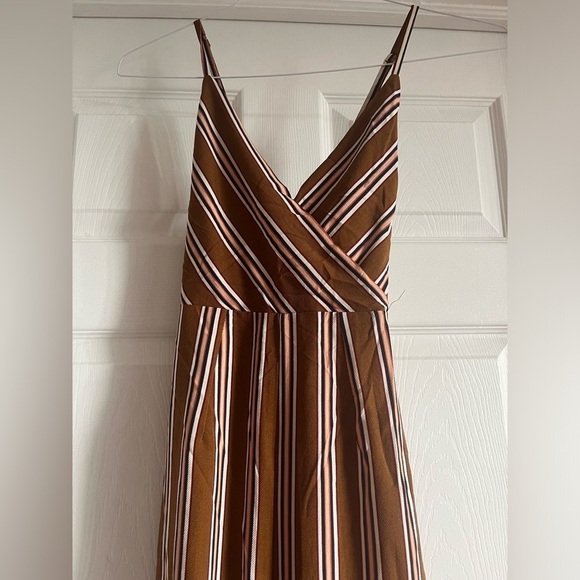 Pin Stripe wide leg Romper Jumpsuit Brown Pant Spaghetti Strap NEW Boho NwT Flow - Picture 9 of 10
